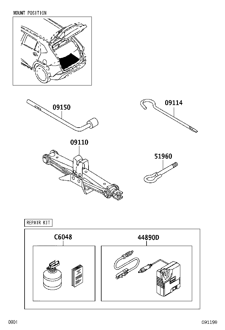 09101-BZ260 TOOL SET, STANDARD W/O JACK product image