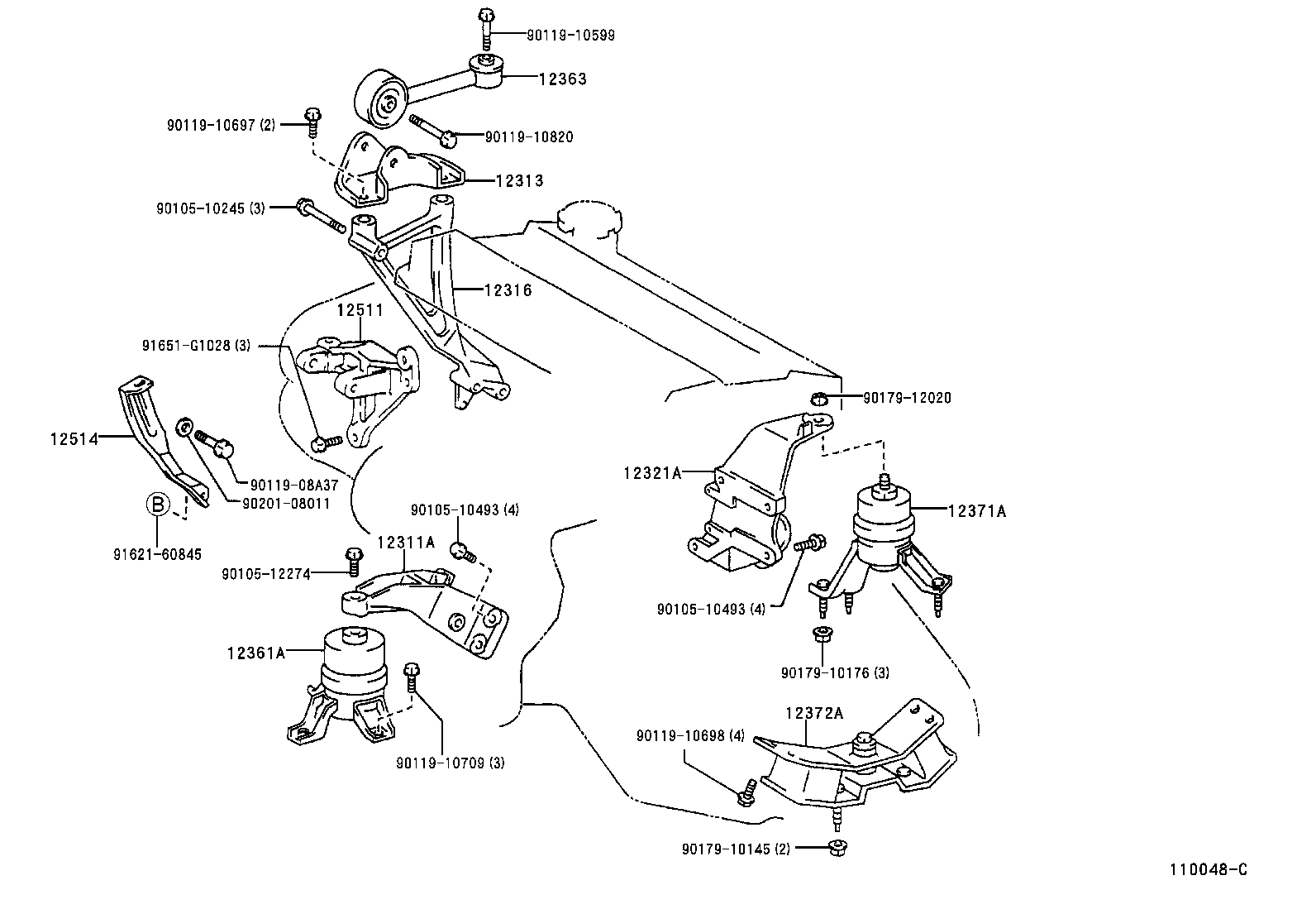 12361-74440 INSULATOR, ENGINE MOUNTING, FRONT(FOR TRANSVERSE ENGINE) product image