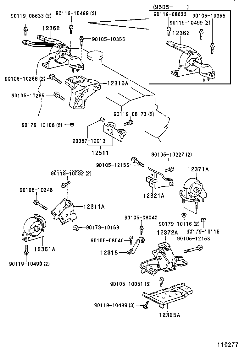 12361-15190 INSULATOR, ENGINE MOUNTING, FRONT(FOR TRANSVERSE ENGINE) product image