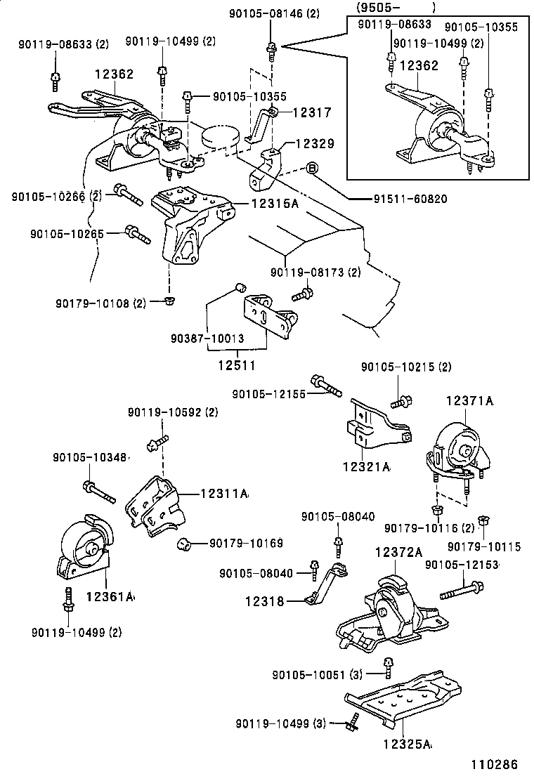 12361-15190 INSULATOR, ENGINE MOUNTING, FRONT(FOR TRANSVERSE ENGINE) product image