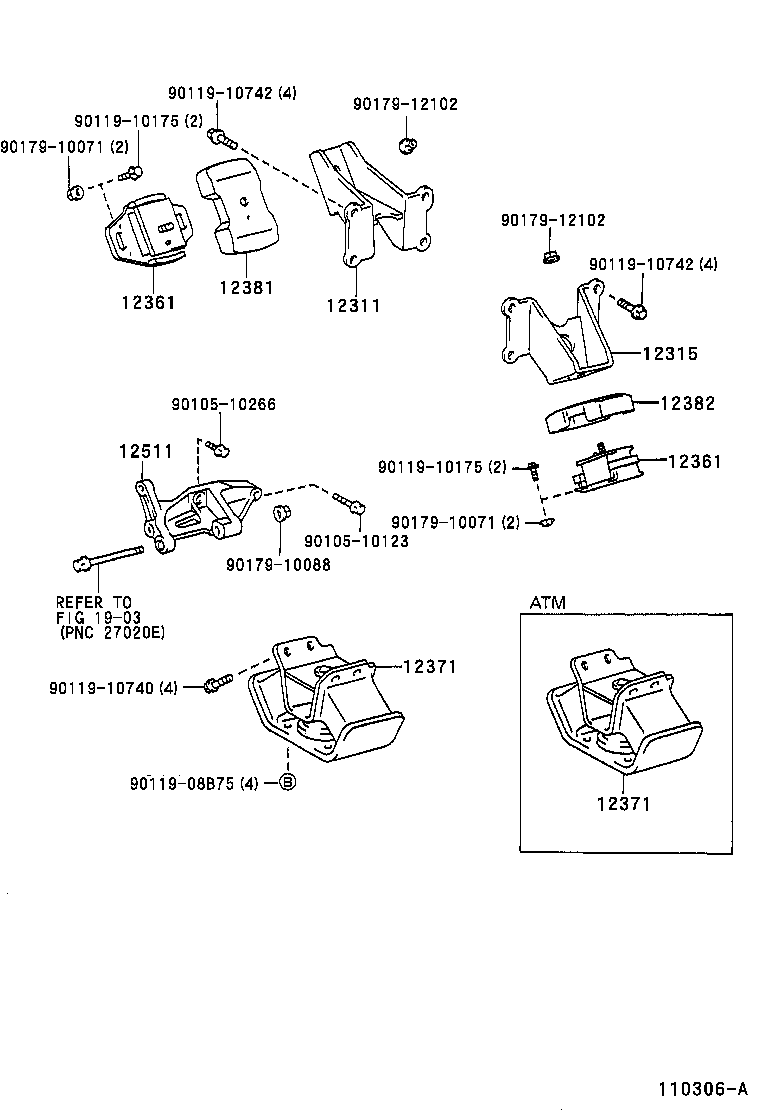 Toyota 12361-62160 INSULATOR, ENGINE MOUNTING, FRONT
