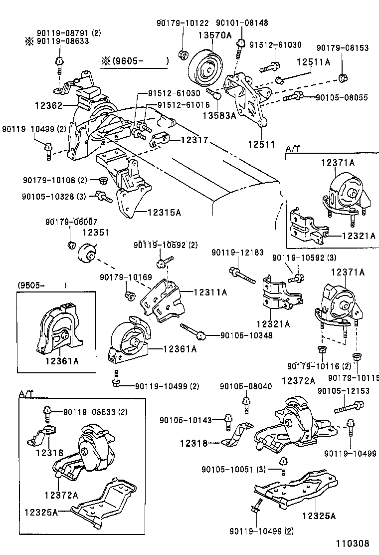 12361-64210 INSULATOR, ENGINE MOUNTING, FRONT(FOR TRANSVERSE ENGINE) product image