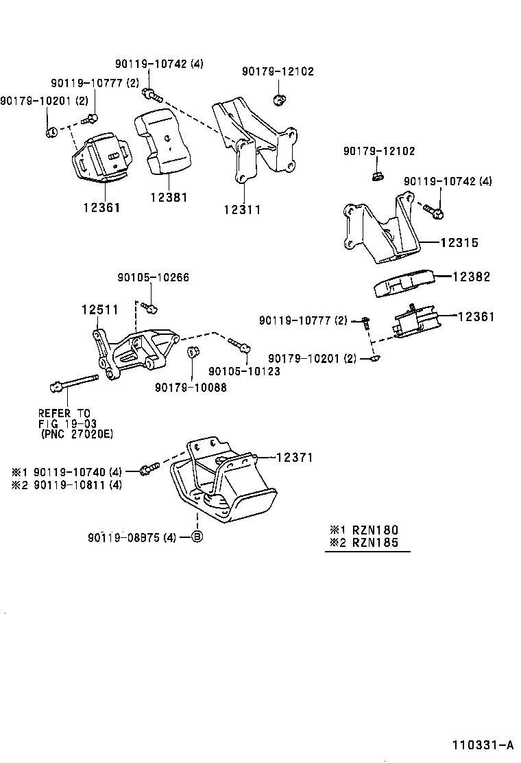 Toyota 12311-75050 BRACKET, ENGINE MOUNTING, FRONT NO.1 RH
