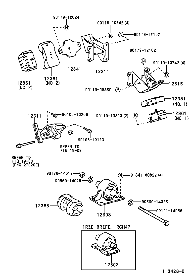 12311-75070 BRACKET, ENGINE MOUNTING, FRONT NO.1 RH product image