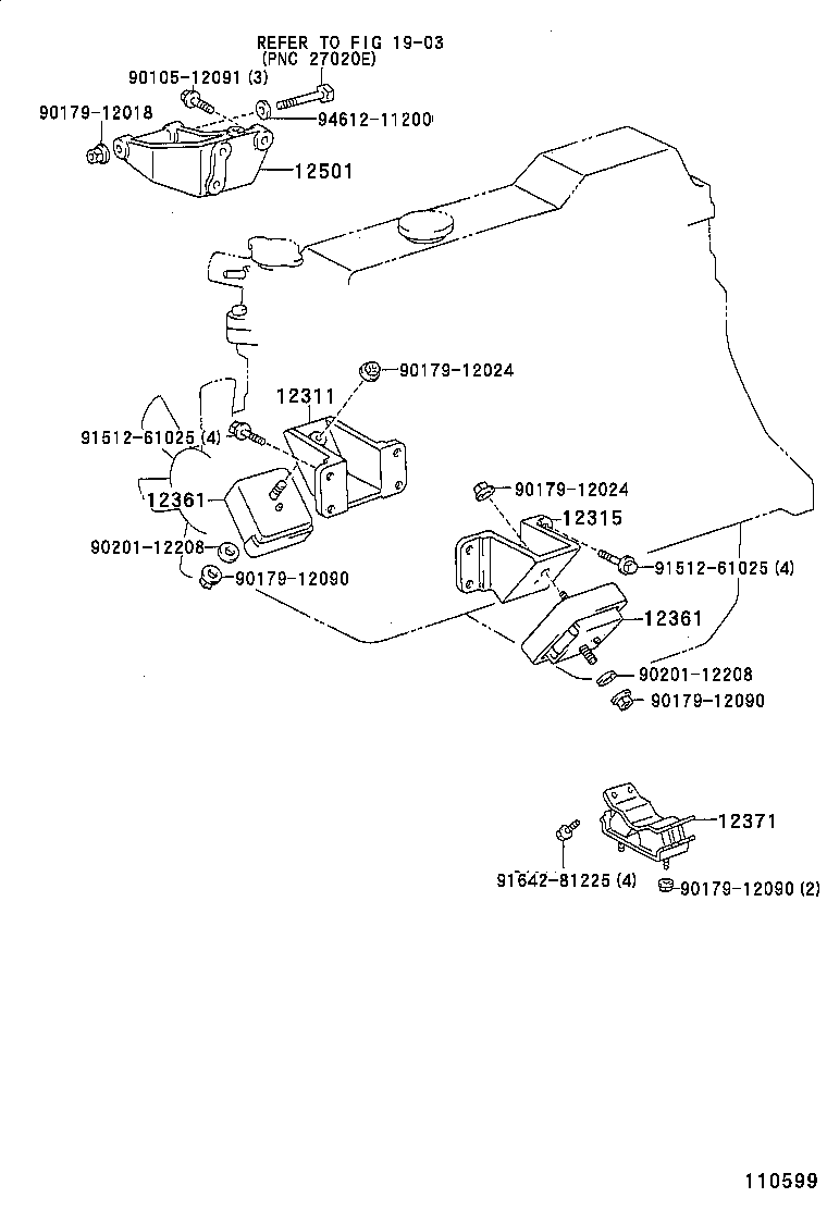12301-89101 BRACKET SUB-ASSY, ENGINE MOUNTING, FRONT RH product image