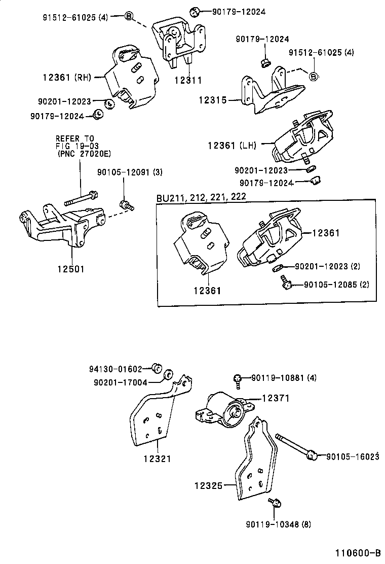 12311-75040 BRACKET, ENGINE MOUNTING, FRONT NO.1 RH product image