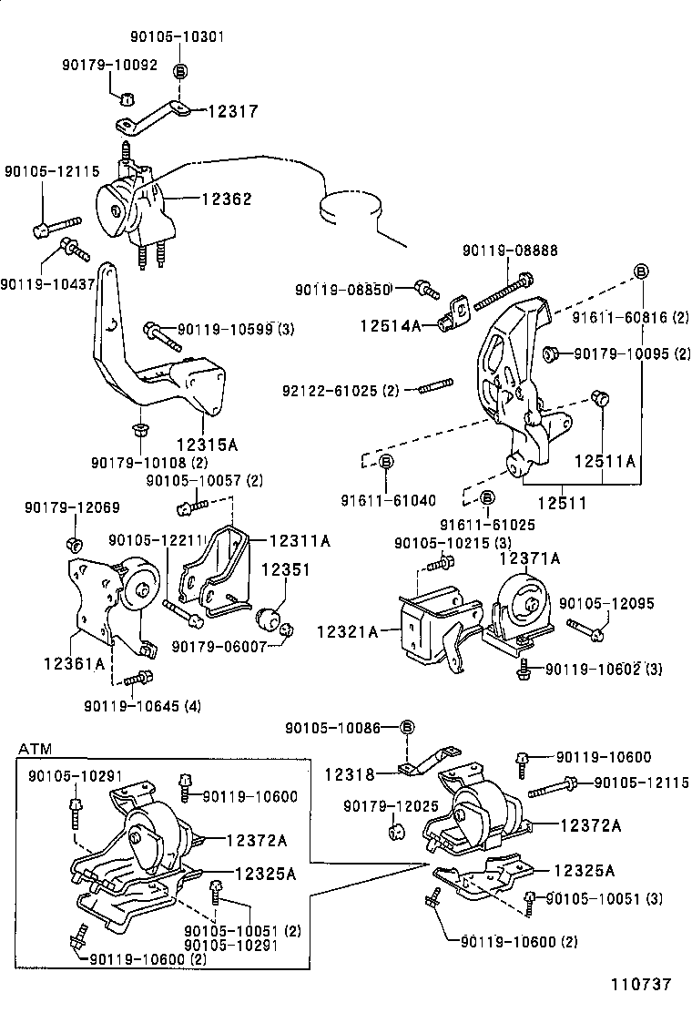 12361-74170 INSULATOR, ENGINE MOUNTING, FRONT(FOR TRANSVERSE ENGINE) product image