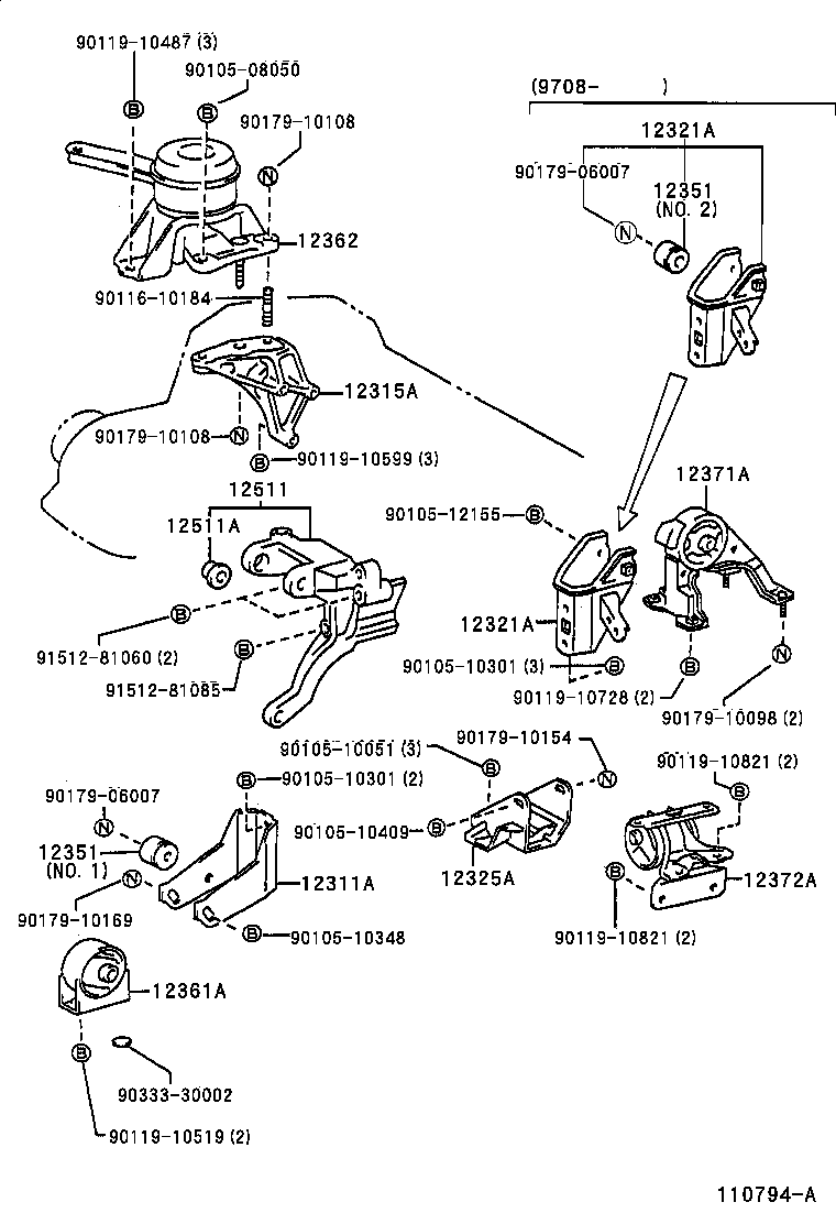 12315-74160 BRACKET, ENGINE MOUNTING, RH(FOR TRANSVERSE ENGINE) product image