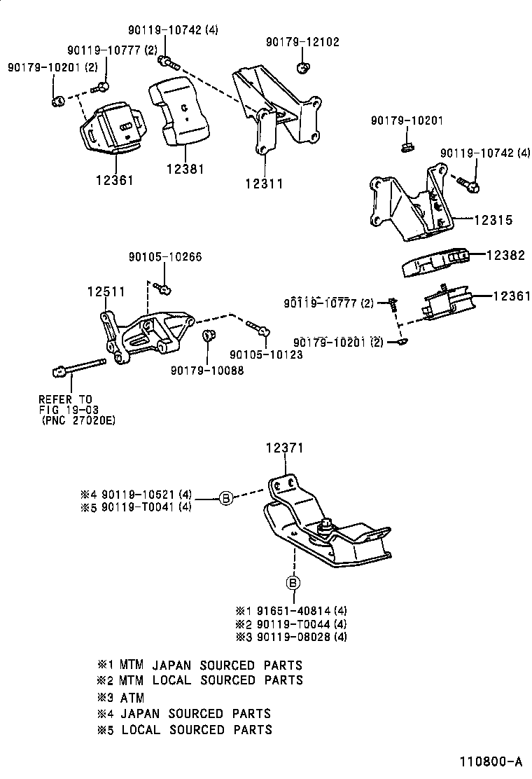 12371-05010 INSULATOR, ENGINE MOUNTING, REAR NO.1 product image