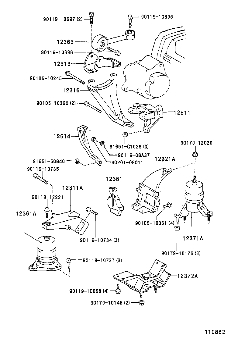 12311-0A010 BRACKET, ENGINE MOUNTING, FRONT(FOR TRANSVERSE ENGINE) product image