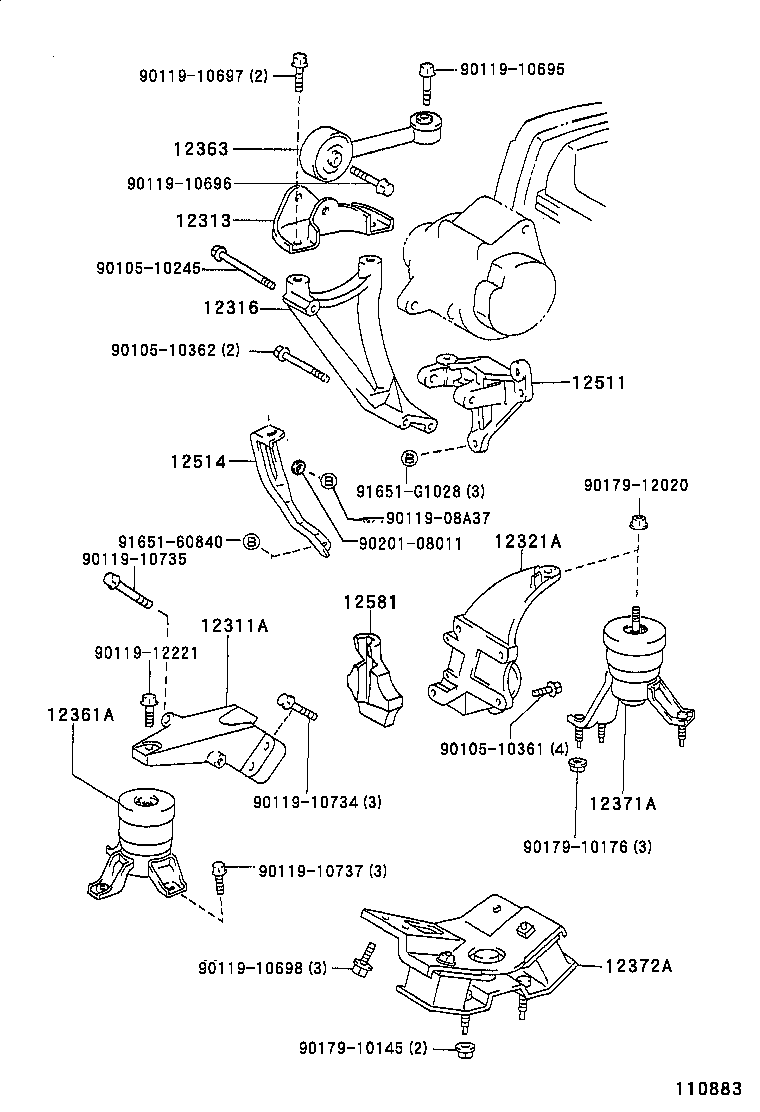 12311-0A010 BRACKET, ENGINE MOUNTING, FRONT(FOR TRANSVERSE ENGINE) product image