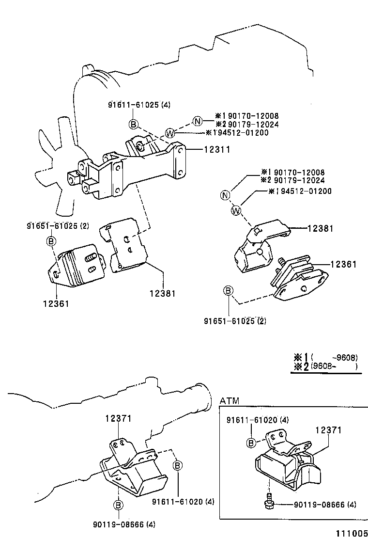 12371-54024 INSULATOR, ENGINE MOUNTING, REAR NO.1 product image