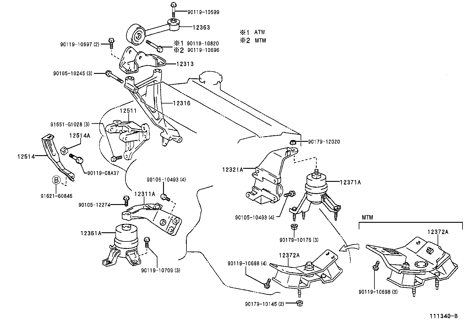 12361-74253 INSULATOR, ENGINE MOUNTING, FRONT(FOR TRANSVERSE ENGINE) product image