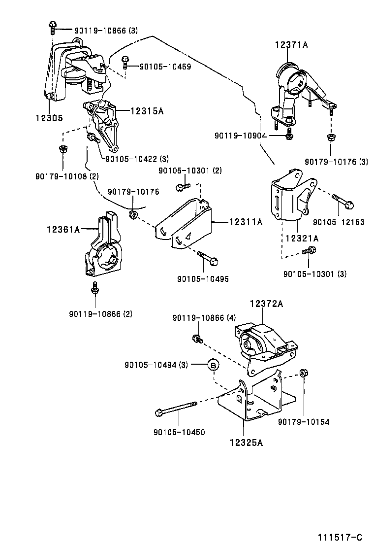 Toyota 12325-22010 BRACKET, ENGINE MOUNTING, LH(FOR TRANSVERSE ENGINE)