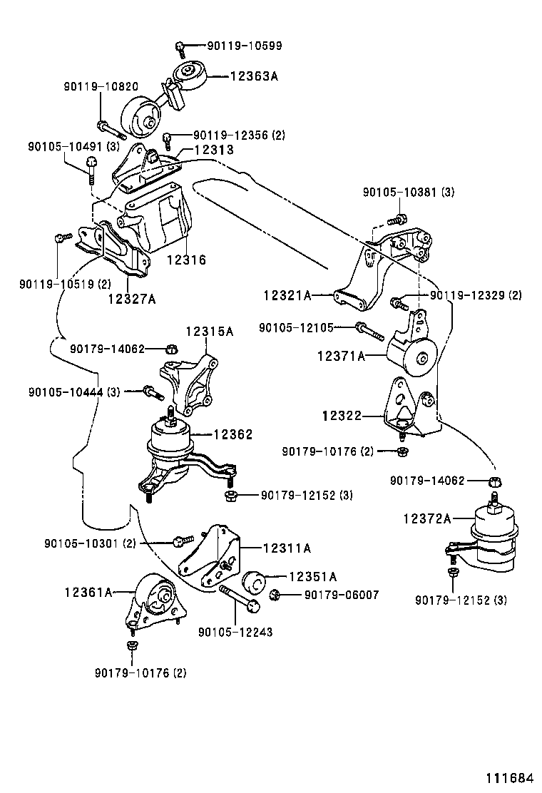 12361-20100 INSULATOR, ENGINE MOUNTING, FRONT(FOR TRANSVERSE ENGINE) product image