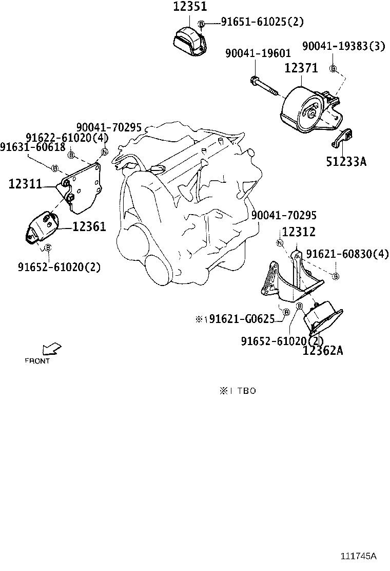 12311-87401 BRACKET, ENGINE MOUNTING, FRONT NO.1 RH product image