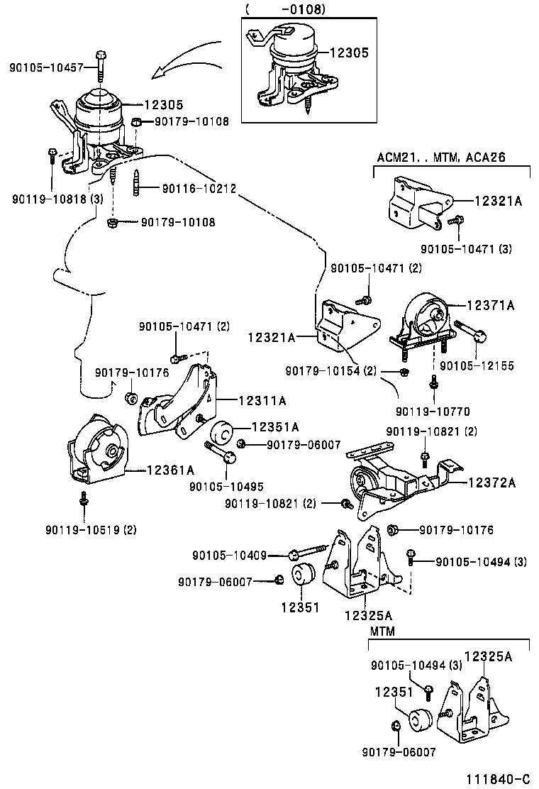 Toyota 12361-28160 INSULATOR, ENGINE MOUNTING, FRONT(FOR TRANSVERSE ENGINE)