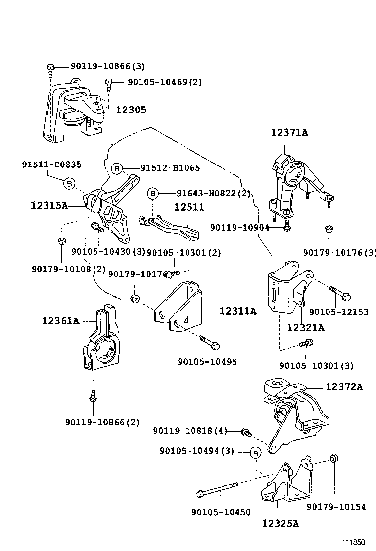 12321-22150 BRACKET, ENGINE MOUNTING, REAR(FOR TRANSVERSE ENGINE) product image