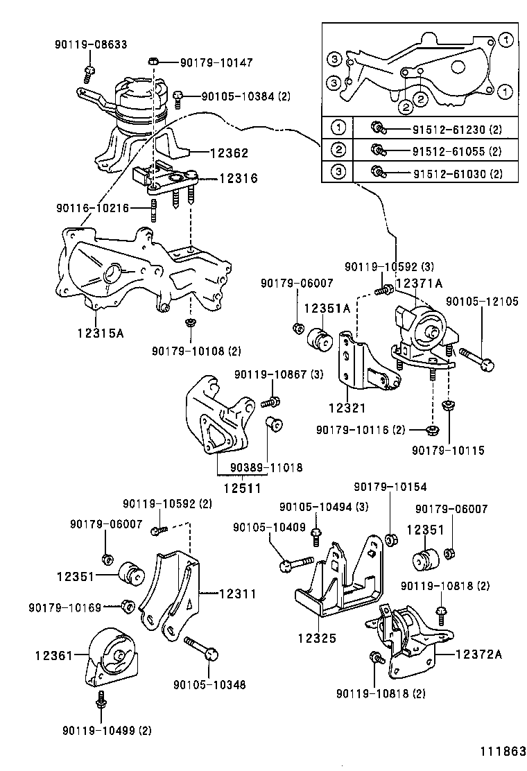 12361-53010 INSULATOR, ENGINE MOUNTING, FRONT(FOR TRANSVERSE ENGINE) product image