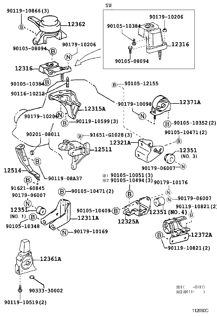 12361-28150 INSULATOR, ENGINE MOUNTING, FRONT(FOR TRANSVERSE ENGINE) product image