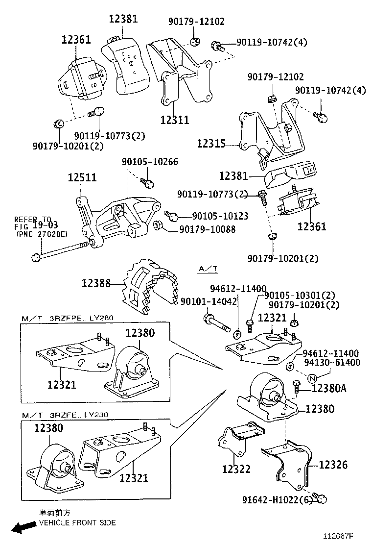 12315-75100 BRACKET, ENGINE MOUNTING, FRONT NO.1 LH product image