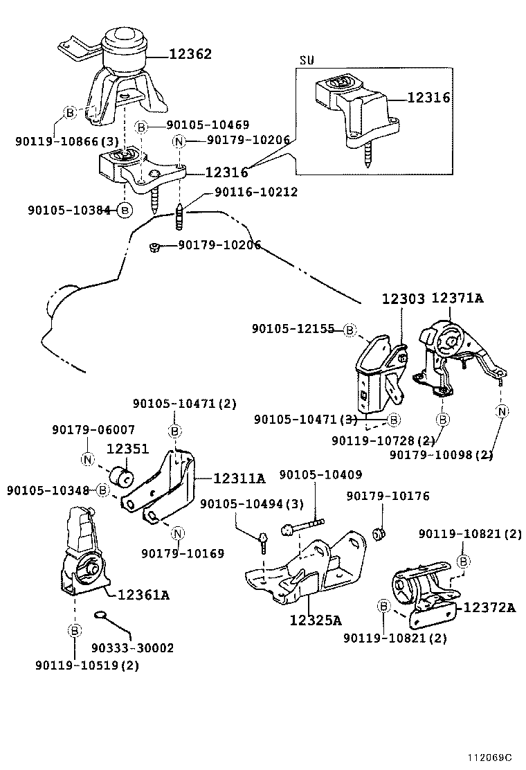 12361-28150 INSULATOR, ENGINE MOUNTING, FRONT(FOR TRANSVERSE ENGINE) product image