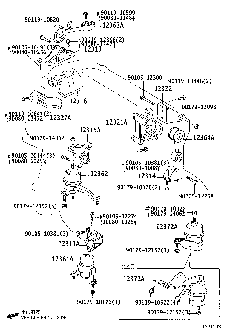 Toyota 12316-28061 BRACKET, ENGINE MOUNTING, NO.2 RH