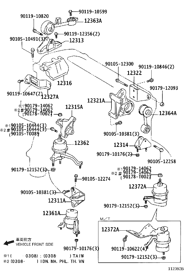 12315-0A020 BRACKET, ENGINE MOUNTING, RH(FOR TRANSVERSE ENGINE) product image