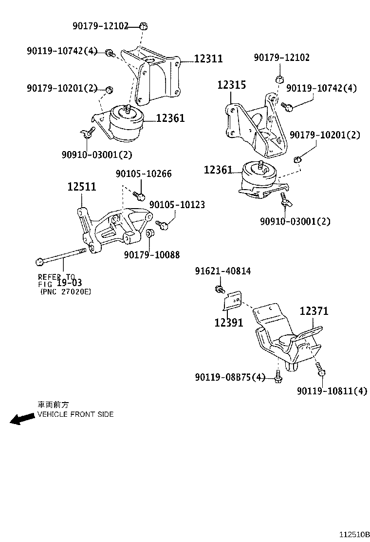 12311-54270 BRACKET, ENGINE MOUNTING, FRONT NO.1 RH product image