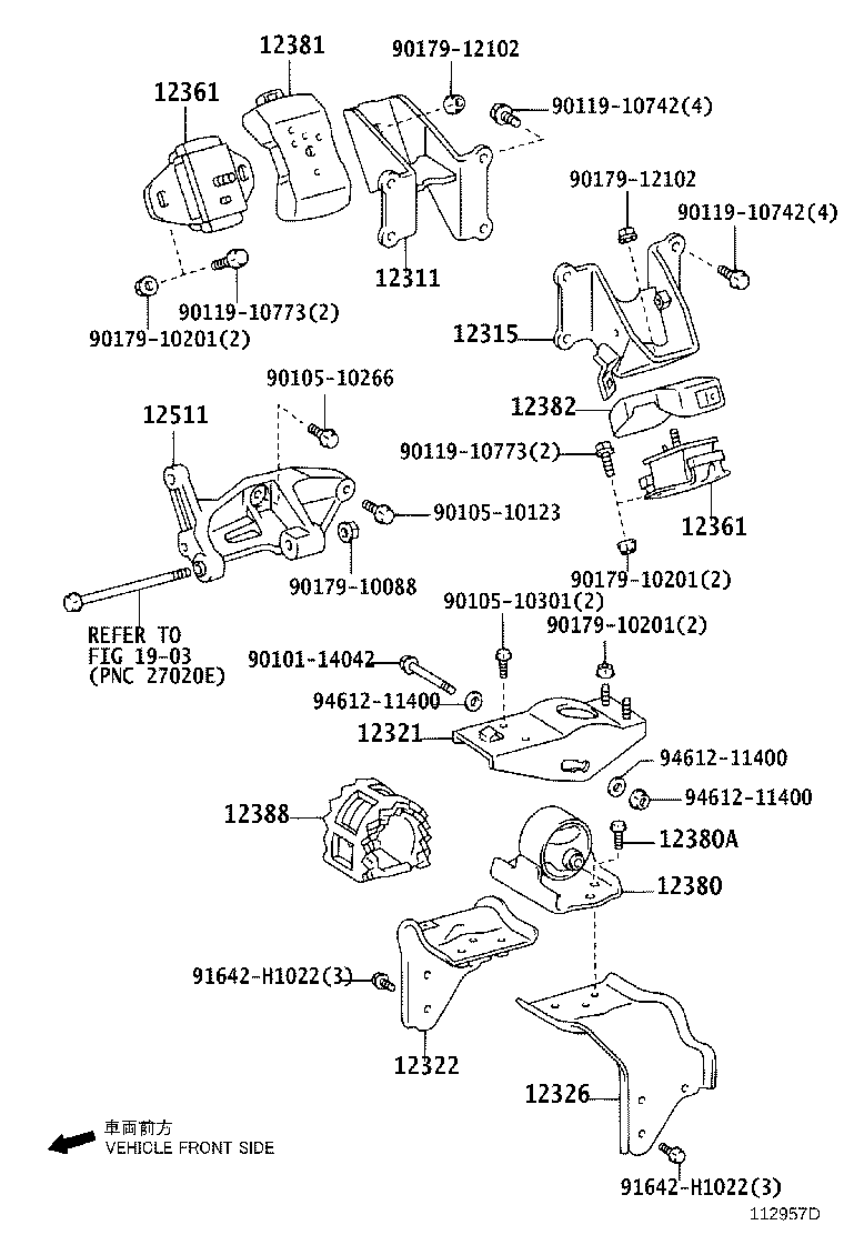12315-75100 BRACKET, ENGINE MOUNTING, FRONT NO.1 LH product image