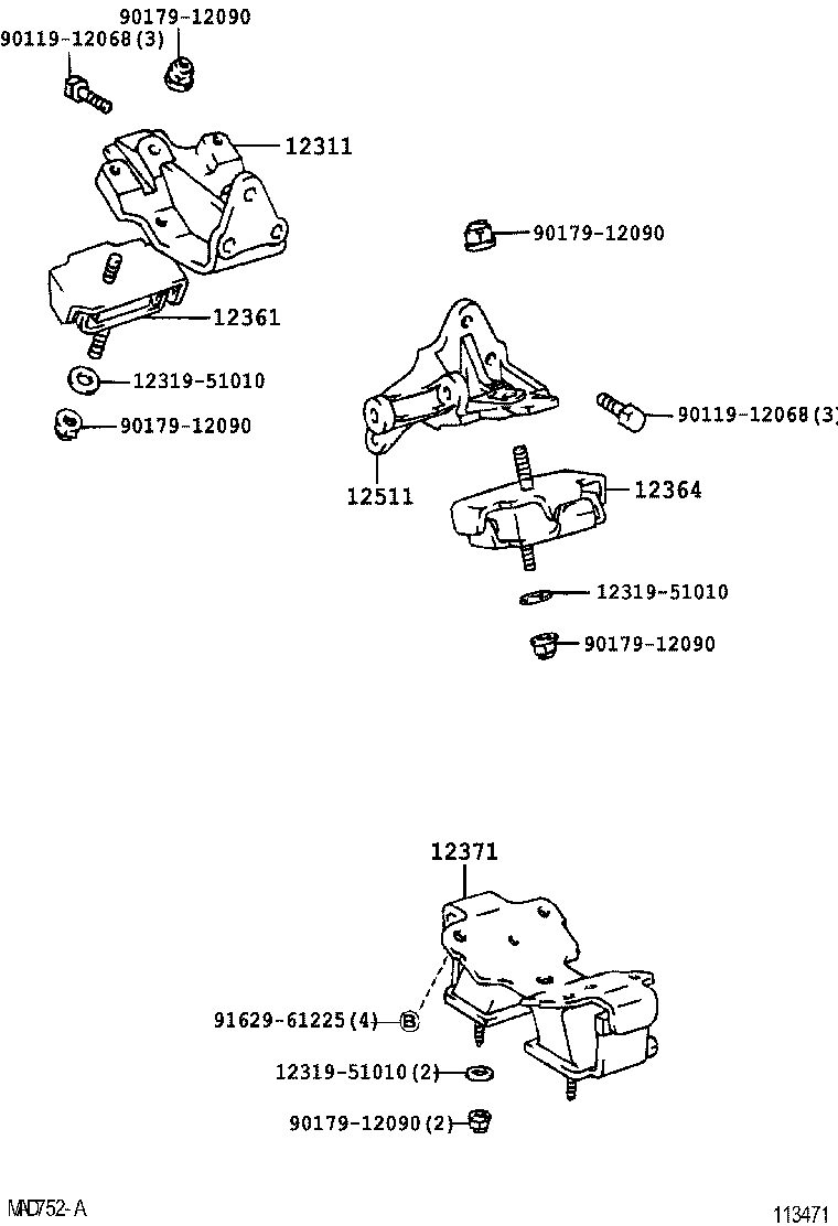 Toyota 12311-66020 BRACKET, ENGINE MOUNTING, FRONT NO.1 RH