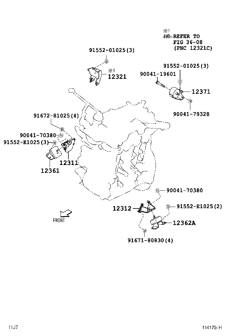 Toyota 12321-B4010 BRACKET, ENGINE MOUNTING, REAR, NO.1
