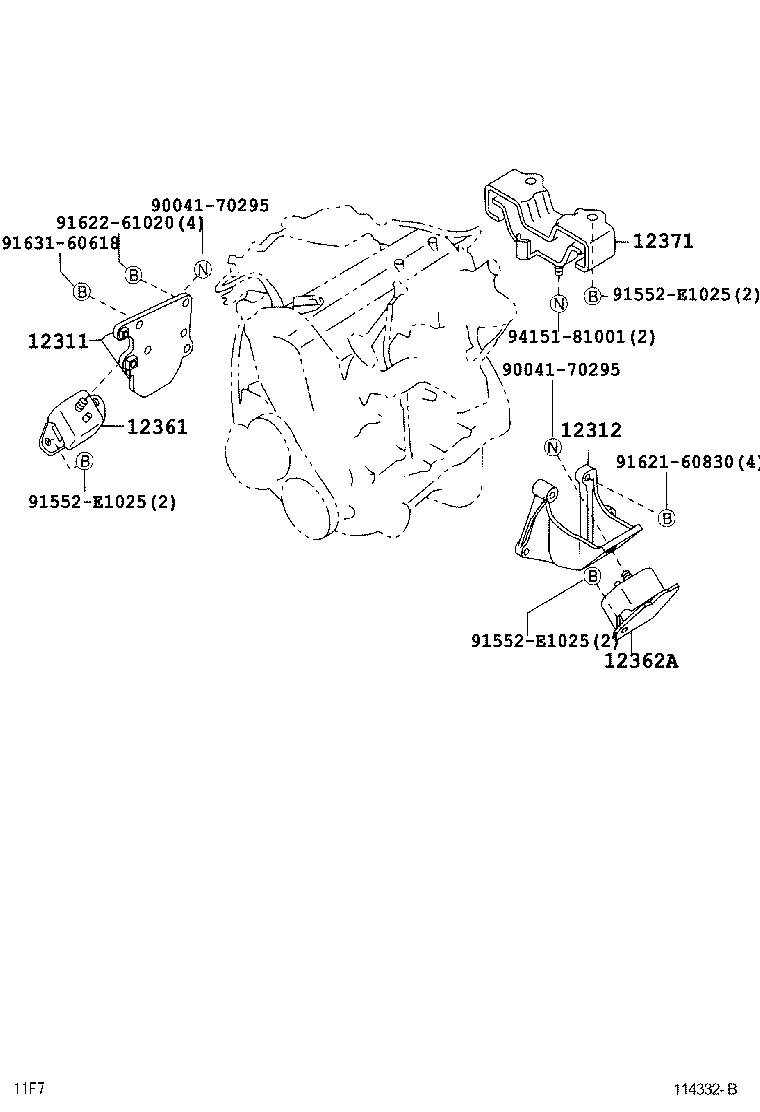 Toyota 12311-BZ080 BRACKET, ENGINE MOUNTING, FRONT NO.1 RH
