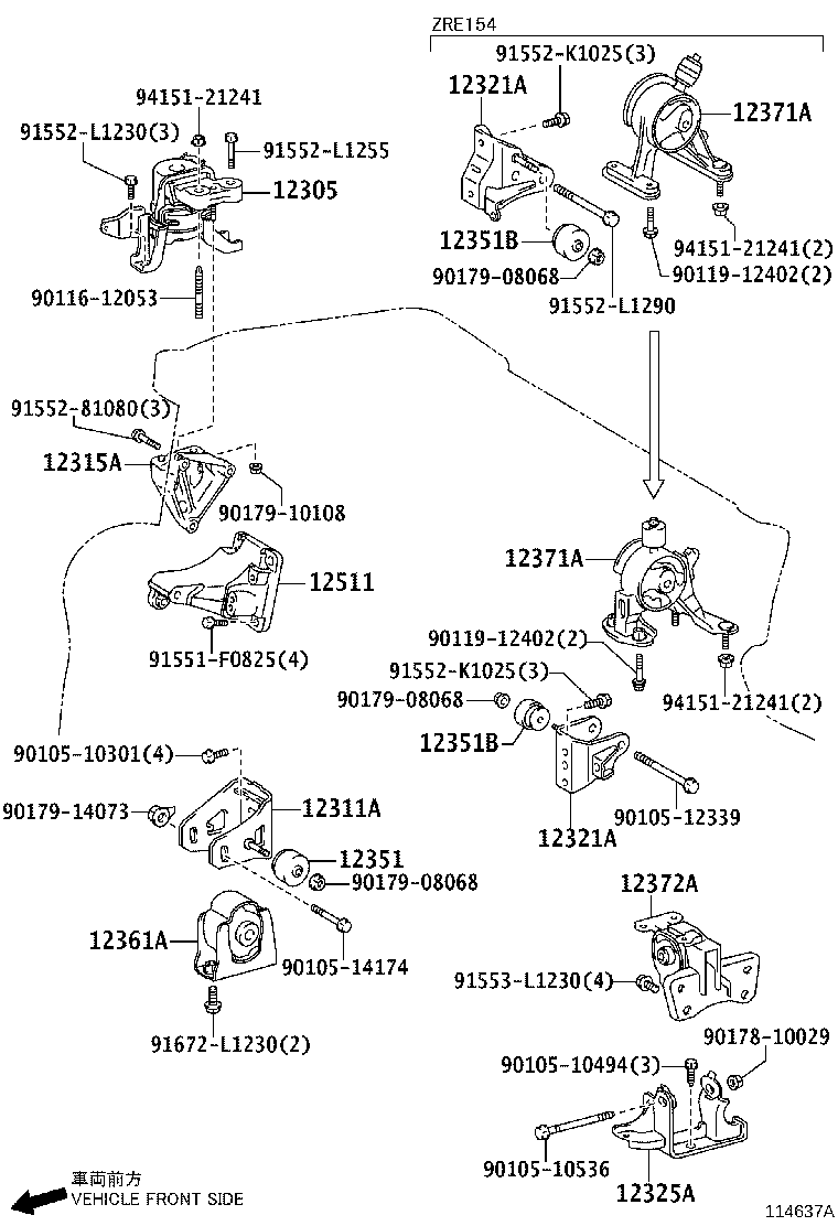 12372-22170 INSULATOR, ENGINE MOUNTING, LH(FOR TRANSVERSE ENGINE) product image