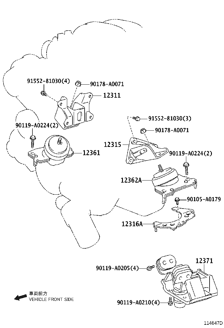 Toyota 12311-31091 BRACKET, ENGINE MOUNTING, FRONT NO.1 RH