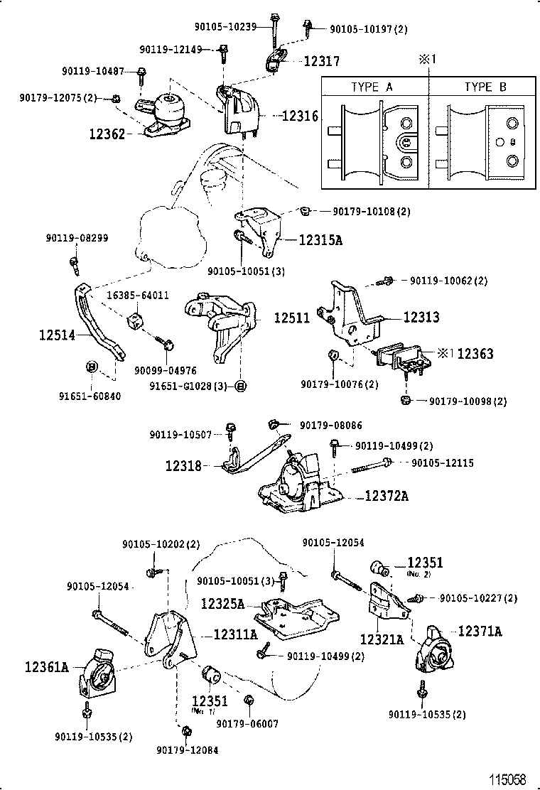 12361-64121 INSULATOR, ENGINE MOUNTING, FRONT(FOR TRANSVERSE ENGINE) product image