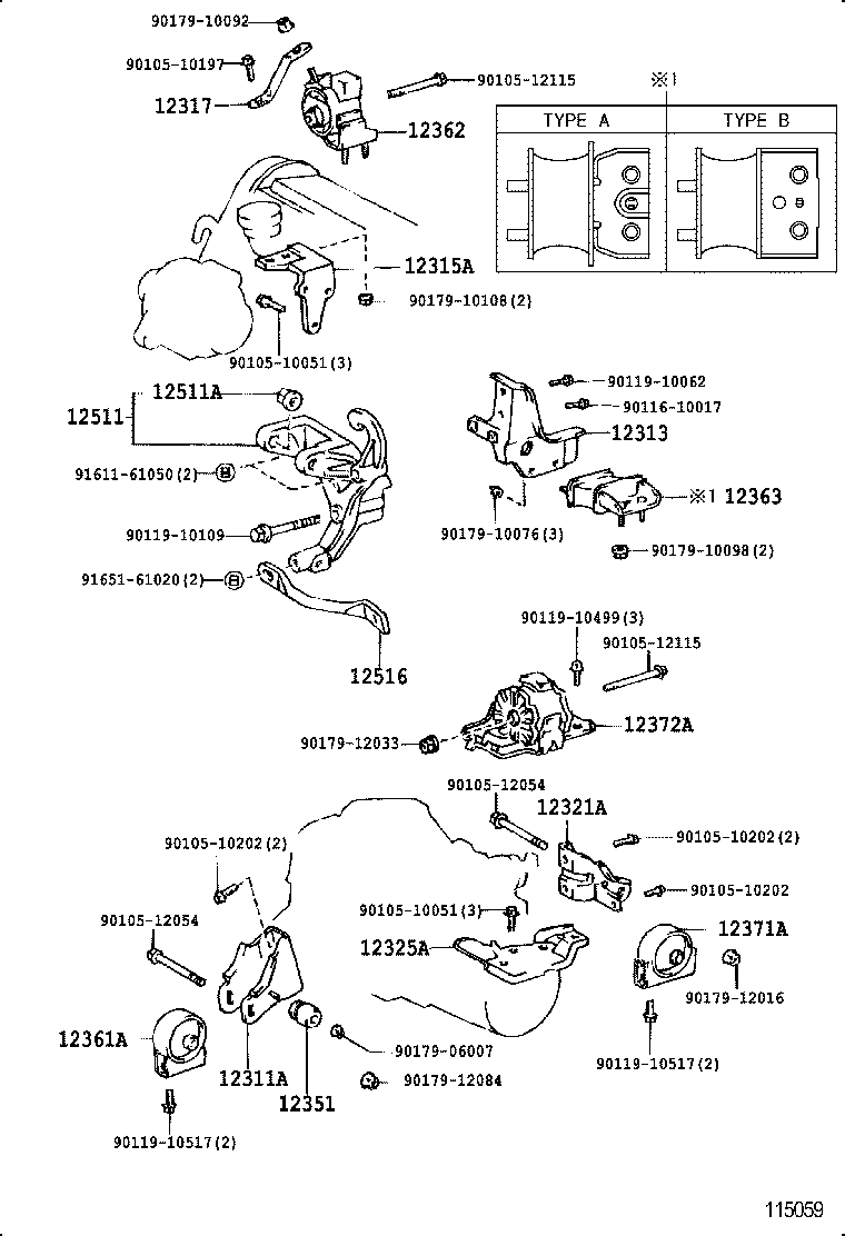 12361-64121 INSULATOR, ENGINE MOUNTING, FRONT(FOR TRANSVERSE ENGINE) product image