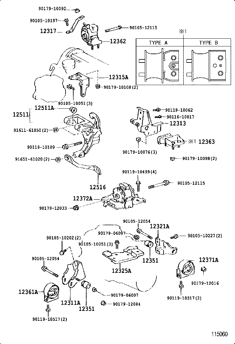 12361-64121 INSULATOR, ENGINE MOUNTING, FRONT(FOR TRANSVERSE ENGINE) product image