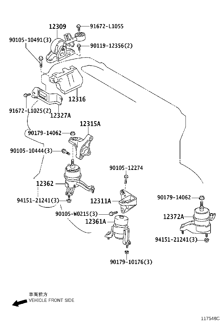 12361-36091 INSULATOR, ENGINE MOUNTING, FRONT(FOR TRANSVERSE ENGINE) product image
