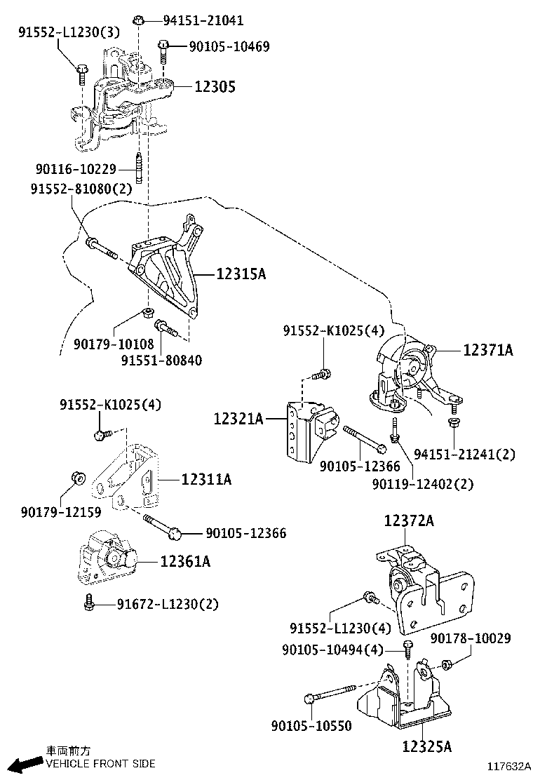 12361-37170 INSULATOR, ENGINE MOUNTING, FRONT(FOR TRANSVERSE ENGINE) product image