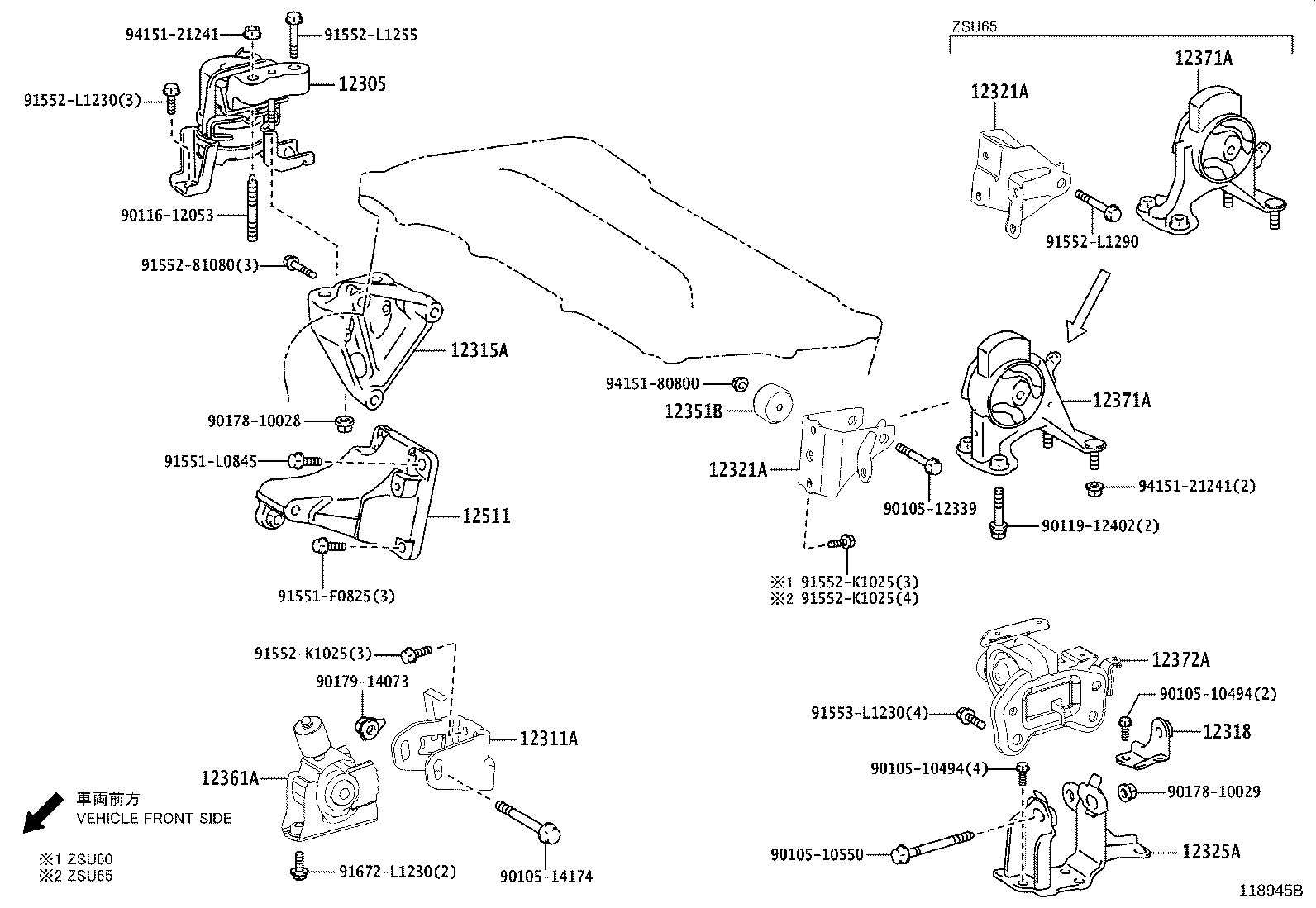 12321-36190 BRACKET, ENGINE MOUNTING, REAR(FOR TRANSVERSE ENGINE) product image