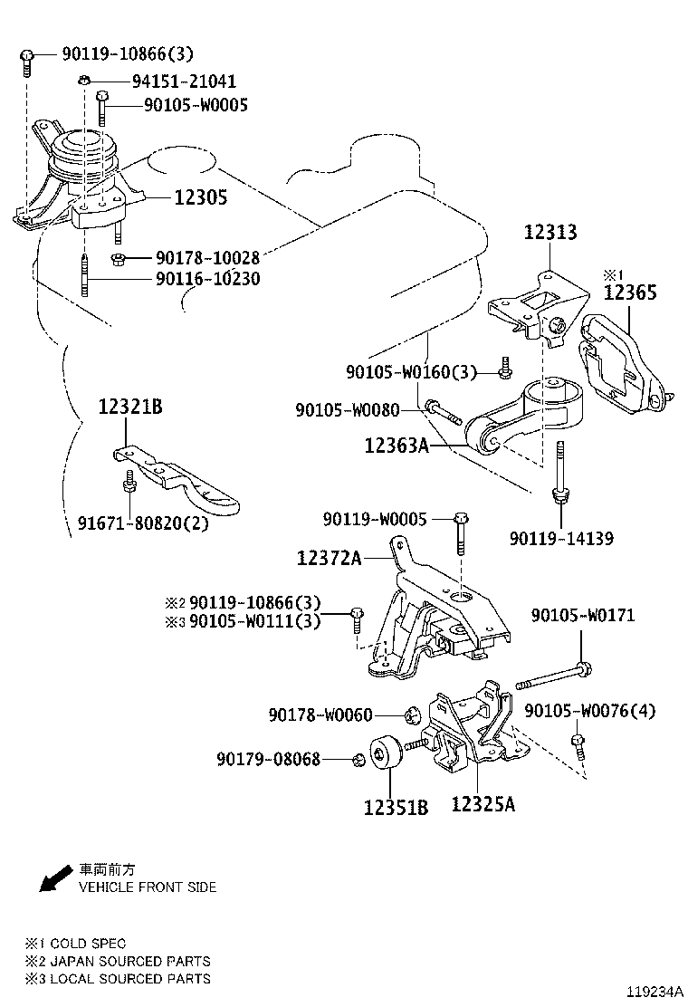 12315-33080 BRACKET, ENGINE MOUNTING, RH(FOR TRANSVERSE ENGINE) product image