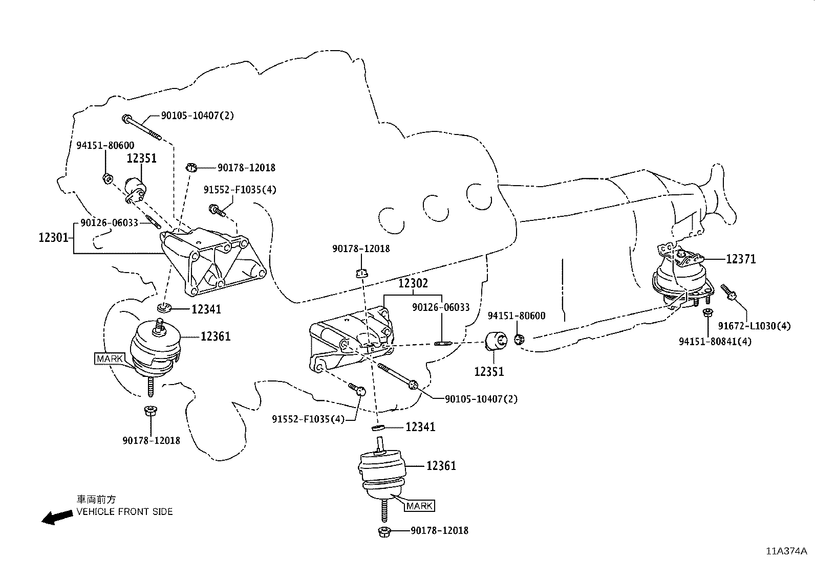 12301-38190 BRACKET SUB-ASSY, ENGINE MOUNTING, FRONT RH product image