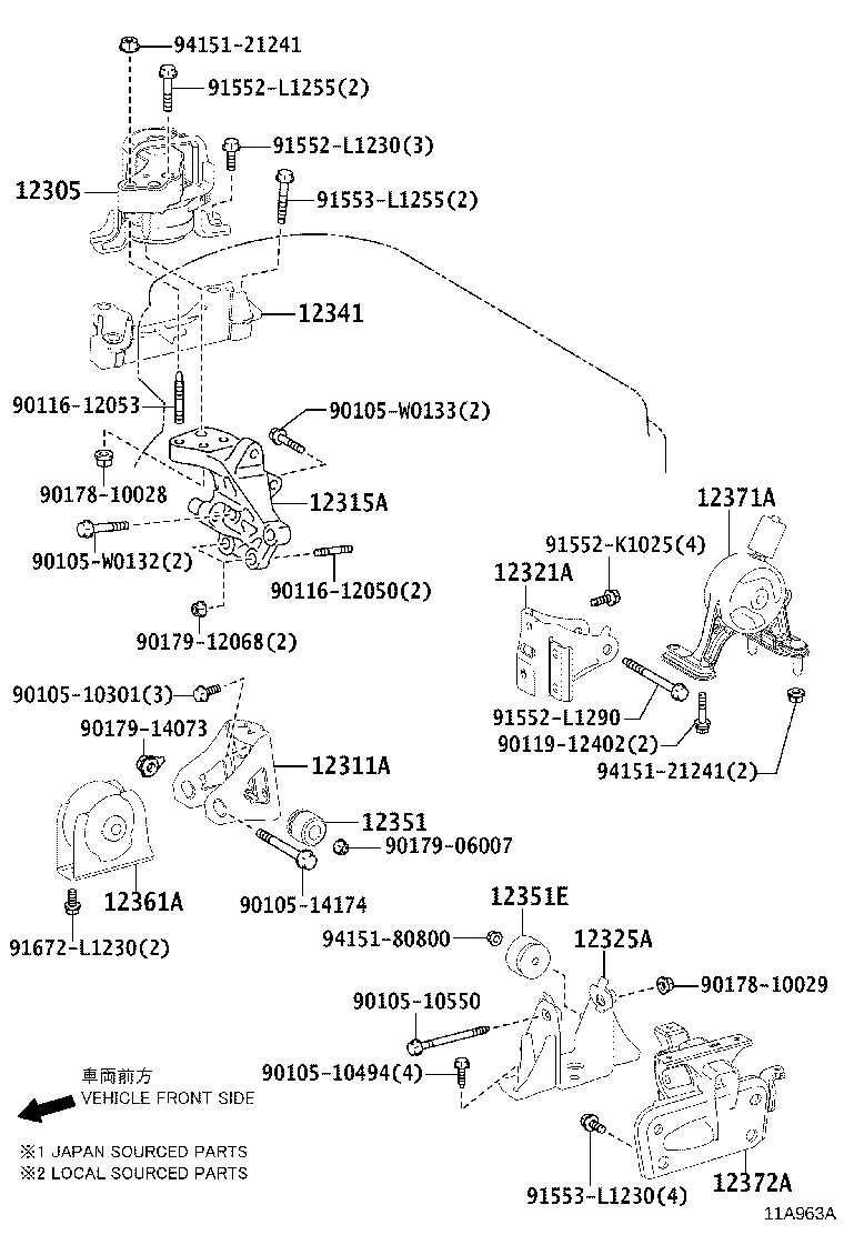 12361-36120 INSULATOR, ENGINE MOUNTING, FRONT(FOR TRANSVERSE ENGINE) product image