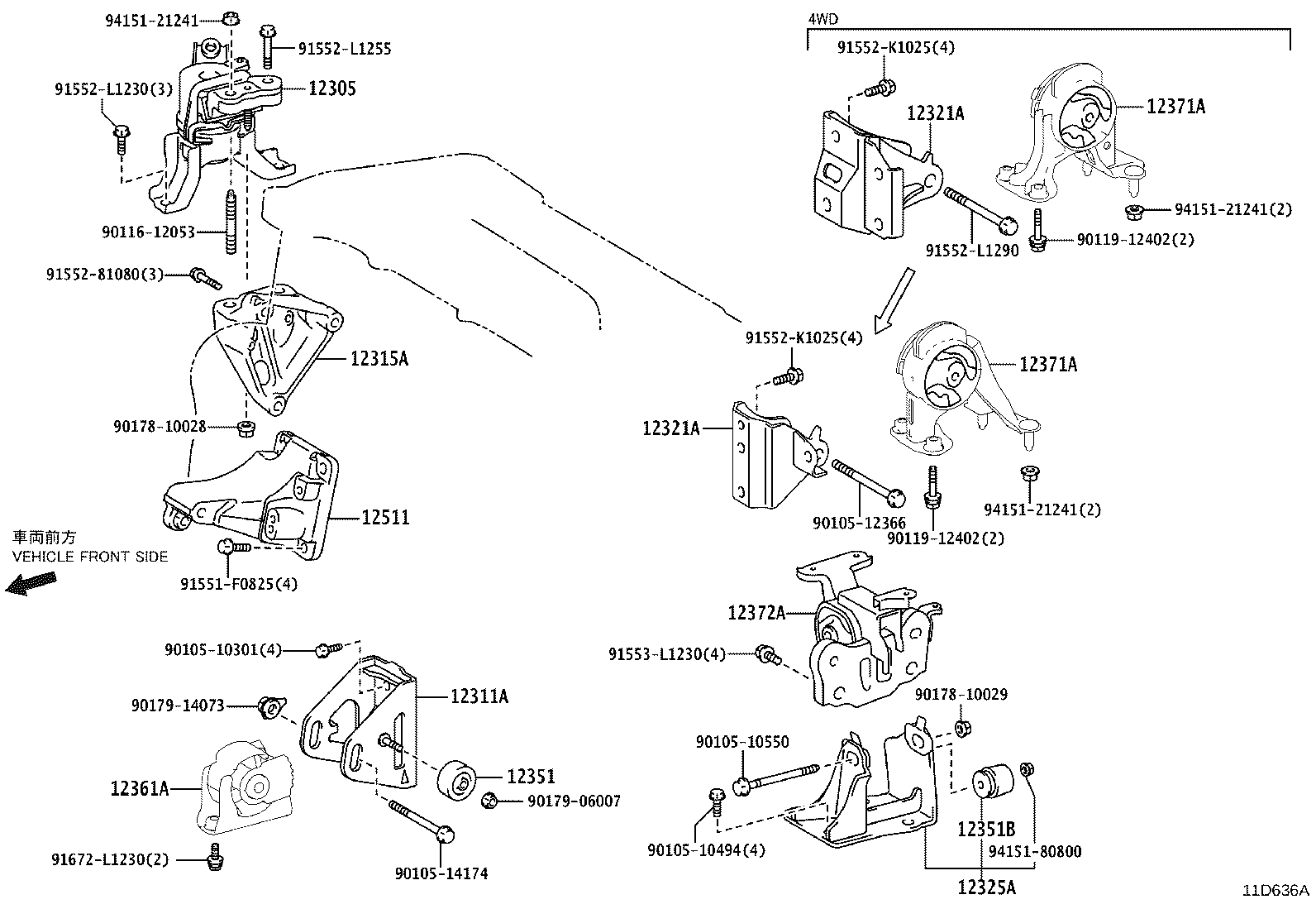12361-36120 INSULATOR, ENGINE MOUNTING, FRONT(FOR TRANSVERSE ENGINE) product image