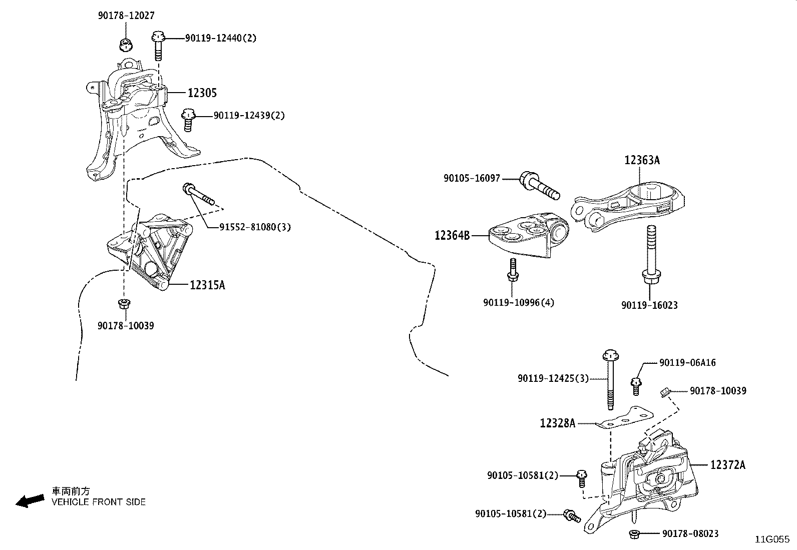12372-37360 INSULATOR, ENGINE MOUNTING, LH(FOR TRANSVERSE ENGINE) product image
