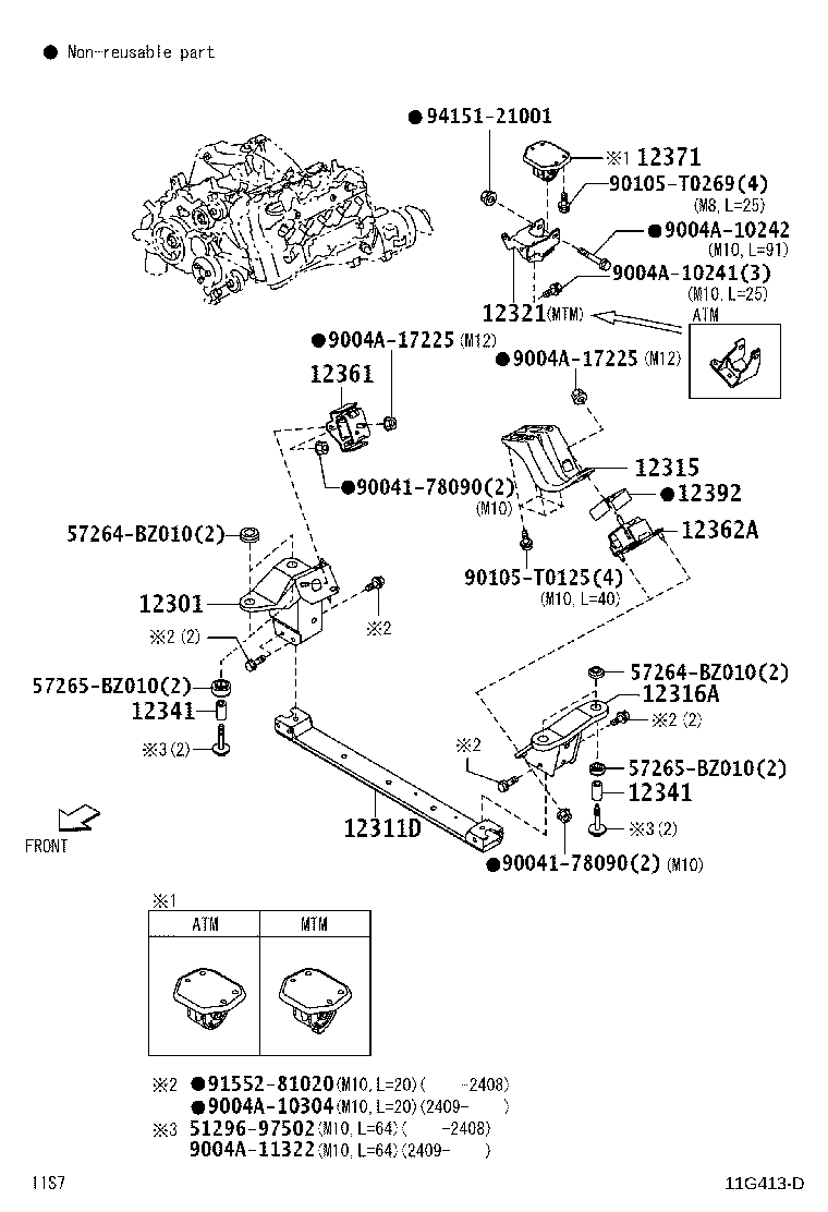 12301-BZ070 BRACKET SUB-ASSY, ENGINE MOUNTING, FRONT RH product image
