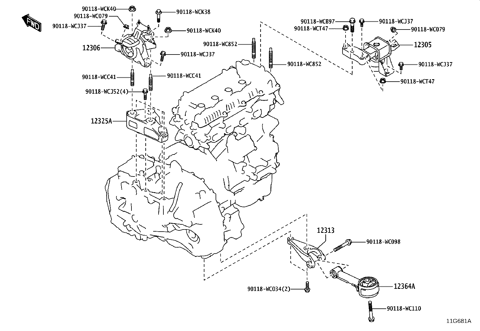 12315-F3070 BRACKET, ENGINE MOUNTING, RH(FOR TRANSVERSE ENGINE) product image