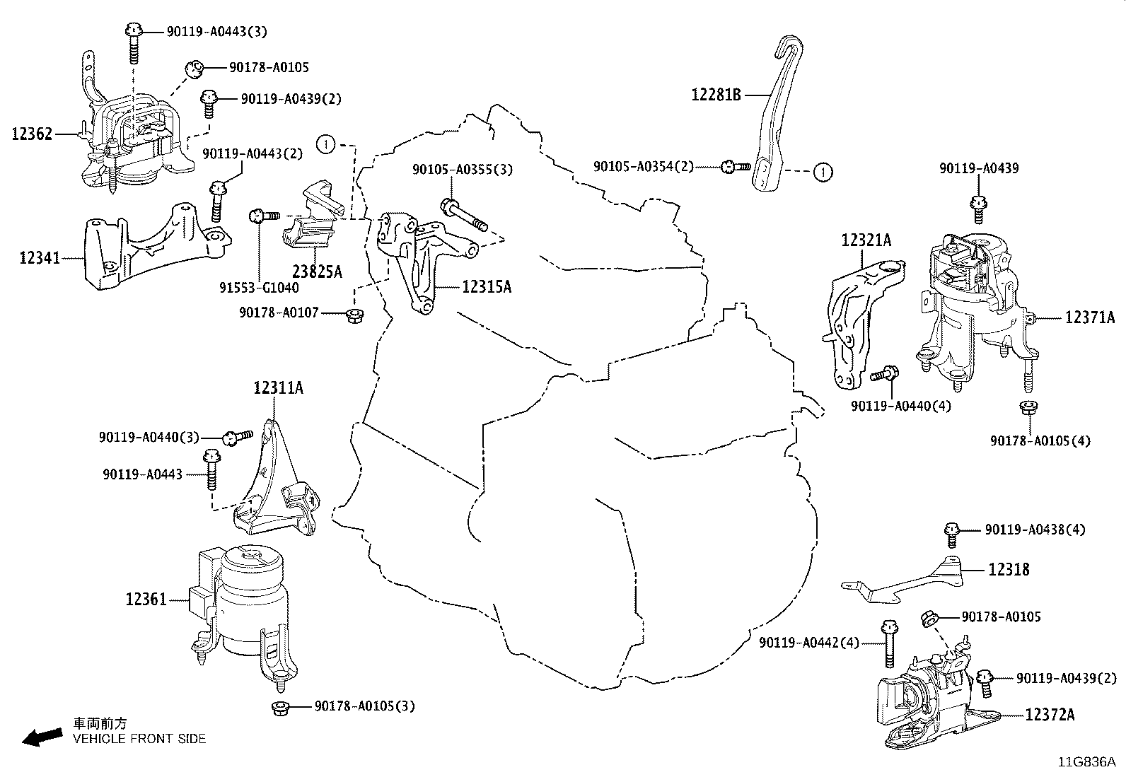 Toyota 12311-F0120 BRACKET, ENGINE MOUNTING, FRONT(FOR TRANSVERSE ENGINE)