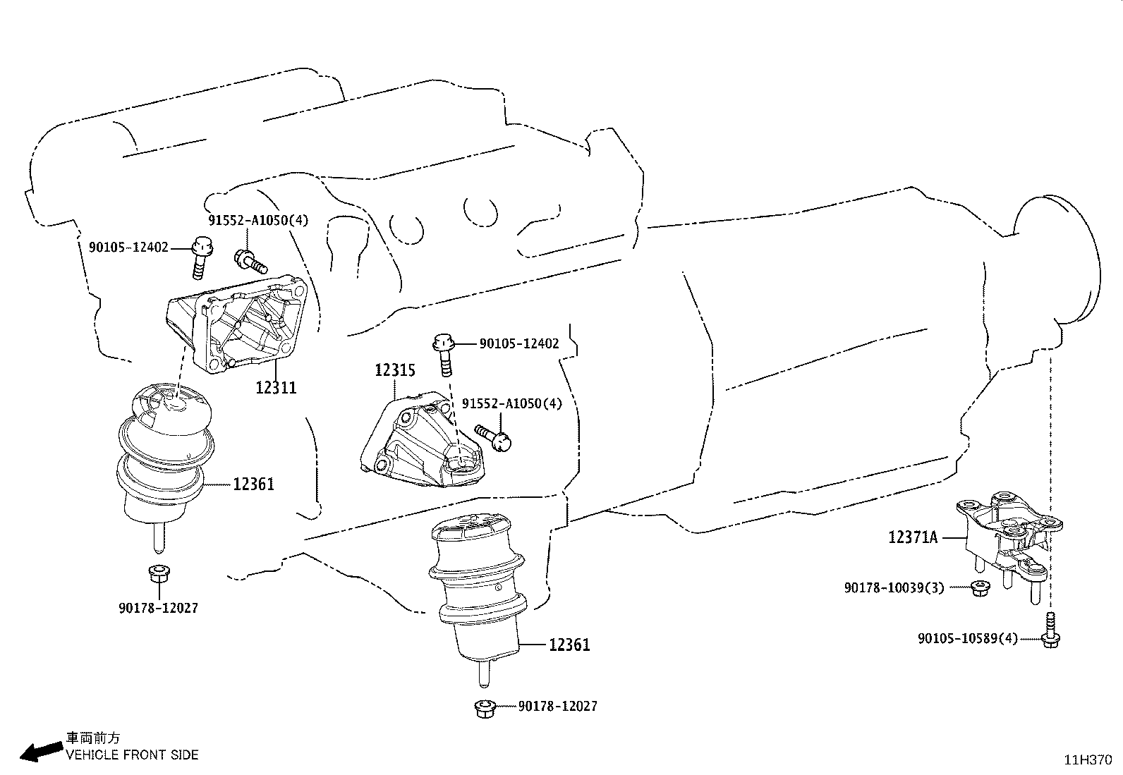 12361-38291 INSULATOR, ENGINE MOUNTING, FRONT RH product image